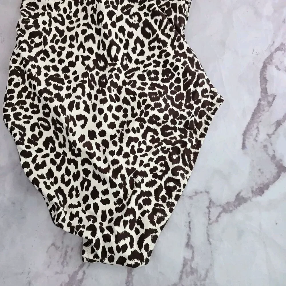 J Crew One Piece One Shoulder Ruched Bikini Leopard Swim Suit BF245 NEW